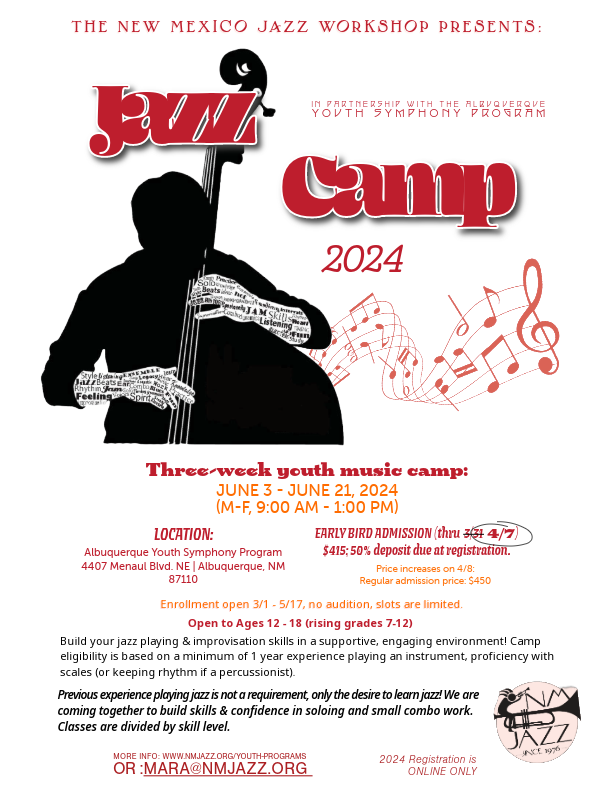 EARLY BIRD through April 7th for NMJazz Jazz Camp 2024